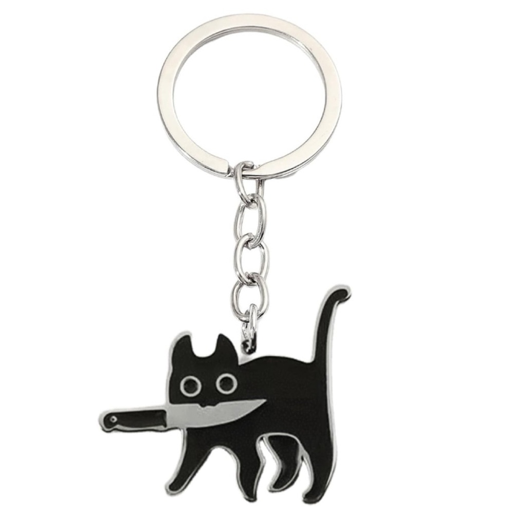 🐈‍⬛NEW Knife Cat Enamel Keychain/ Bag Charm Black Cat Design Funny Cute Goth